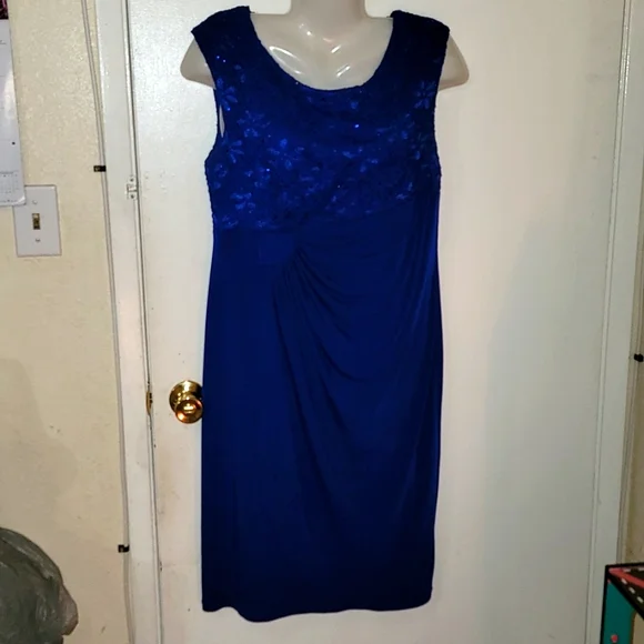 connected apparel | Dresses | Connected Apparel Sequin Dress Blue  Sleeveless Floral Lace Comfortable Pullover | Poshmark
